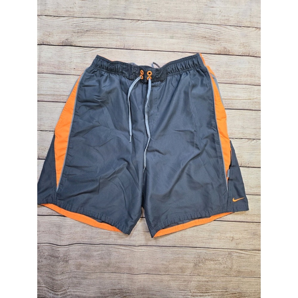 Men's Nike swim trunks Size Large Gray Orange performance swimming Tie Front